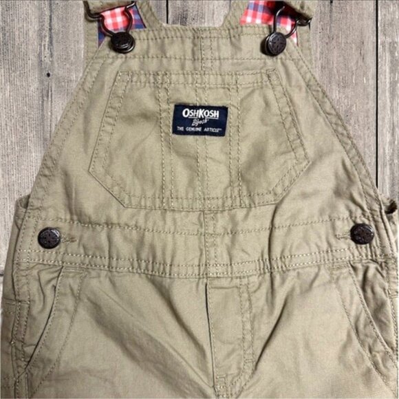 Oshkosh B'gosh Tan with Pink Plaid Girls Toddlers‎ Overalls Size 18M - Picture 3 of 11